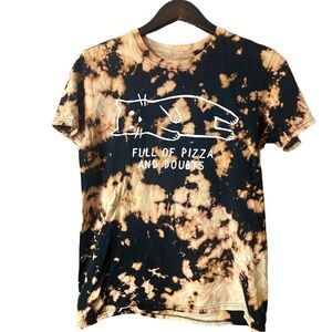 Black Matter Acid Wash Tan & Black Tie-Dye Tee ‘Full of Pizza and Doubts’ Cat M